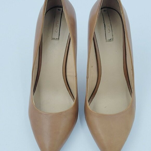 Aldo Classic Brown Leather Pointed Toe Pumps Heels Size 8 - Picture 4 of 9